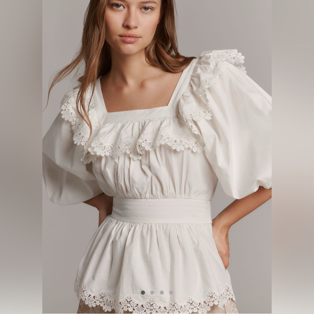 Maeve White Eyelet Ruffle Dress - Size Large